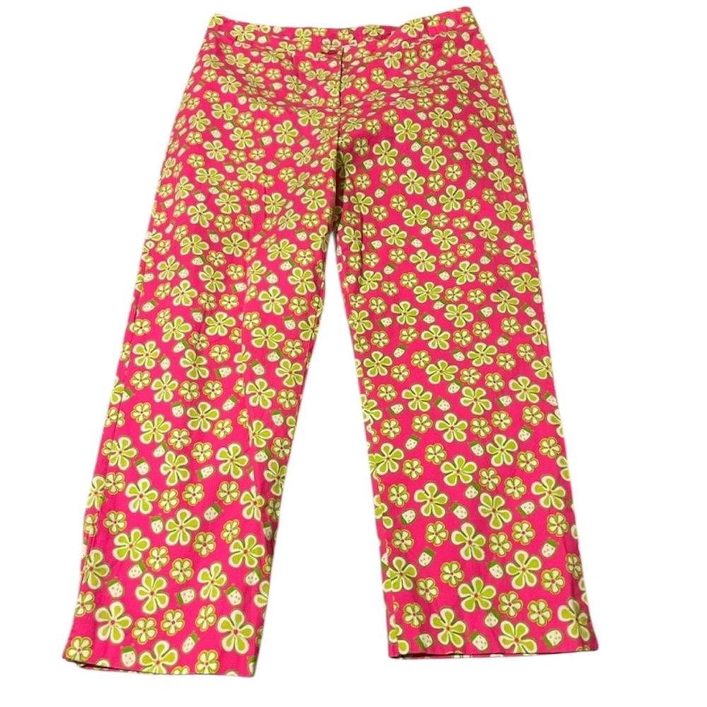 Lilly Pulitzer neon pink ‘dune buggy’Ladybug floral print capri pants size 10